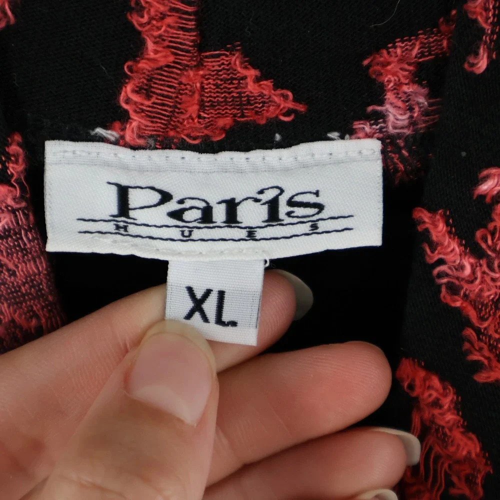 Paris Hues Embroidered Floral Tunic Top Women XL Black Boho Bohemian Art to Wear